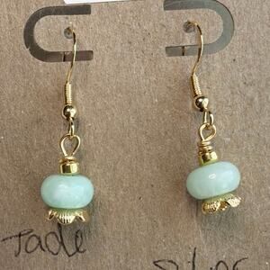 Jade Gemstone Earrings, Green, Blue, Gold Over Sterling Silver, Flower
